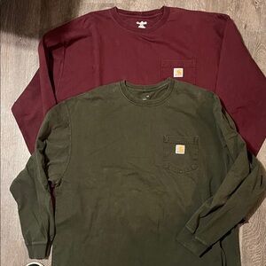 Carhartt Men's Long Sleeve Tee - Deep Red and Forest Green